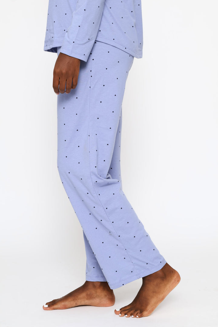 Printed Straight Leg Knit Pant - Dark Blue