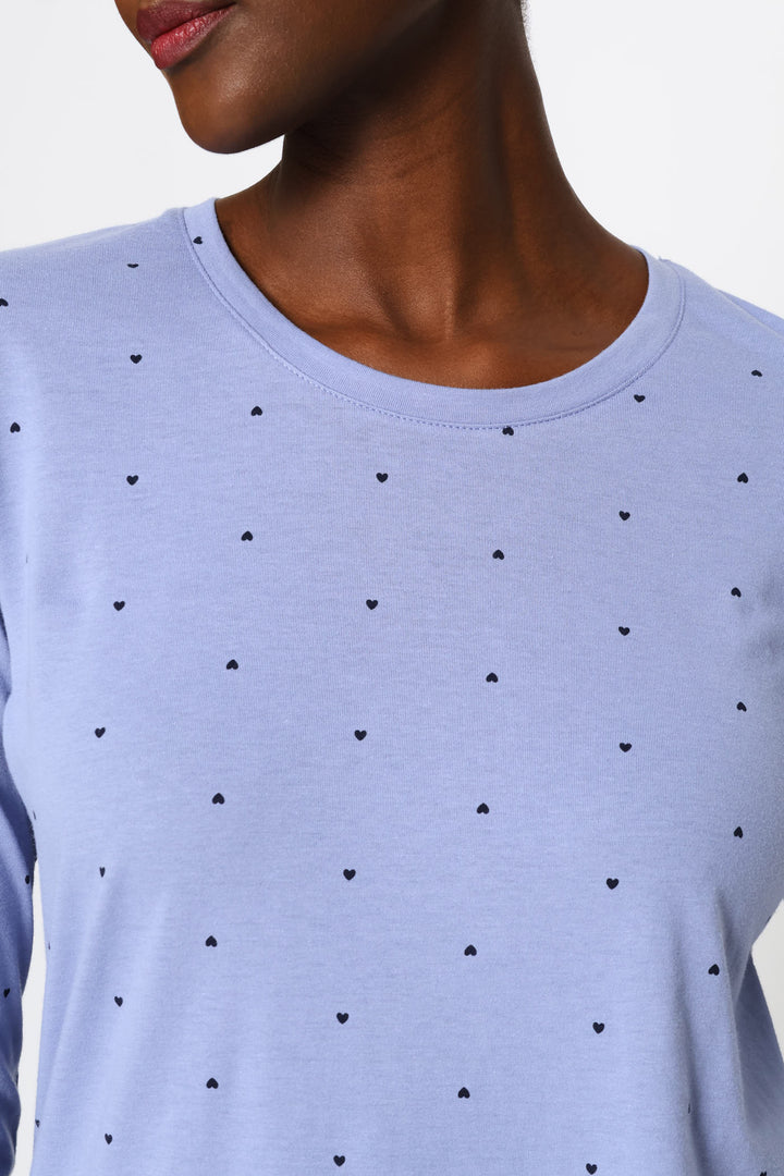 Long Sleeve Printed Knit Tee - Dark Blue