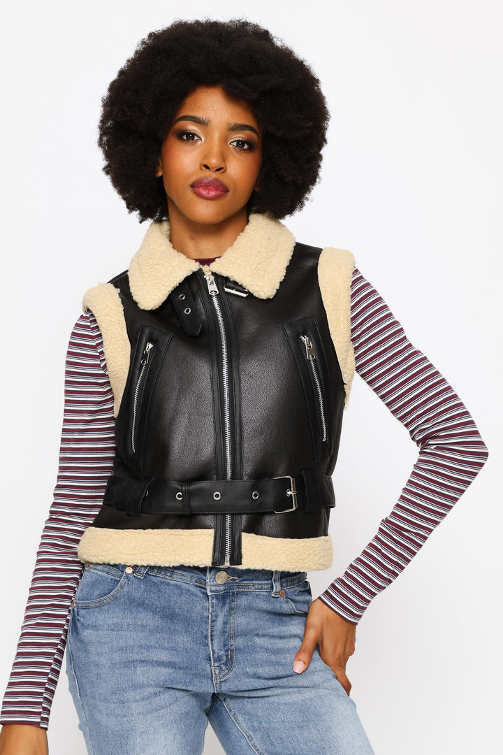 Sleeveless Sherpa Jacket - Black