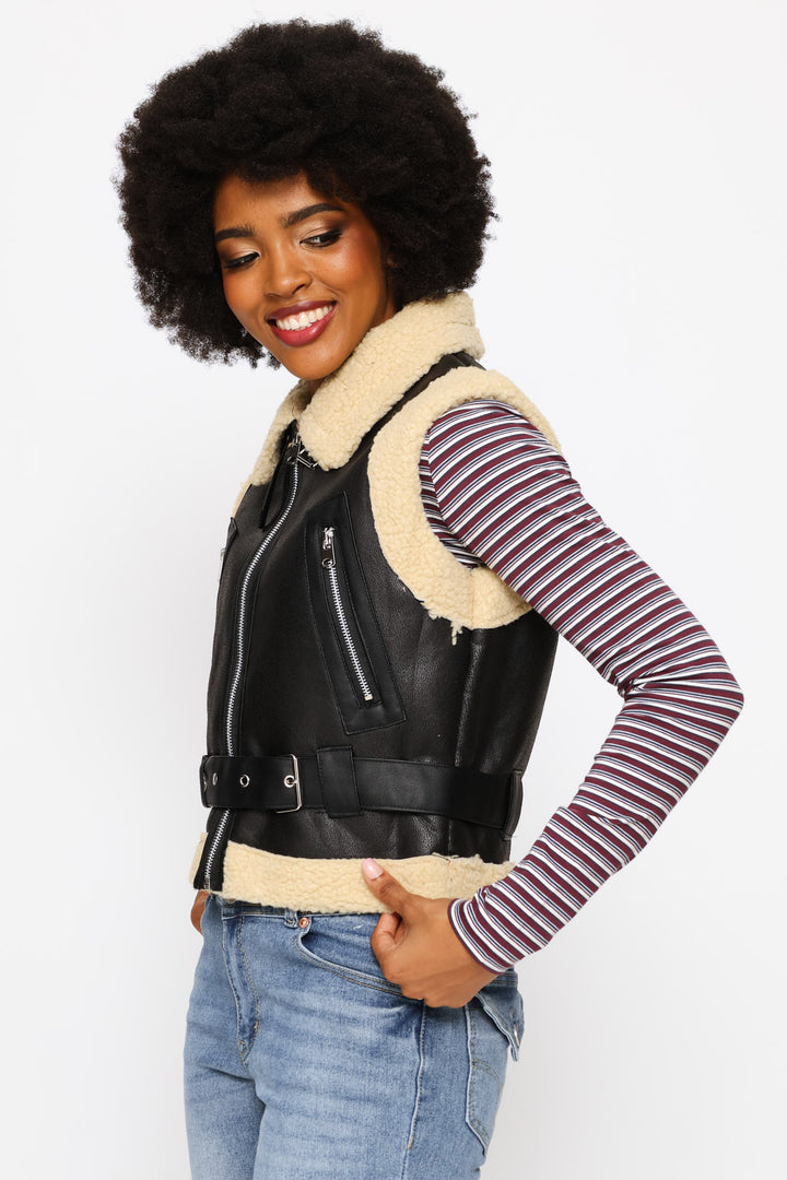 Sleeveless Sherpa Jacket - Black