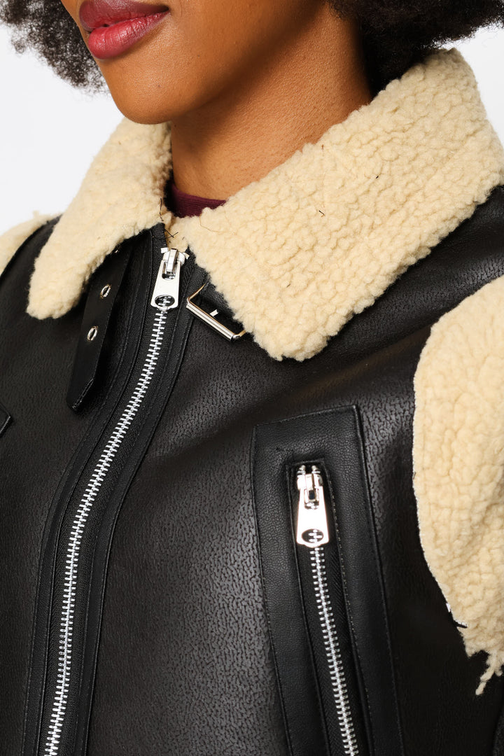 Sleeveless Sherpa Jacket - Black