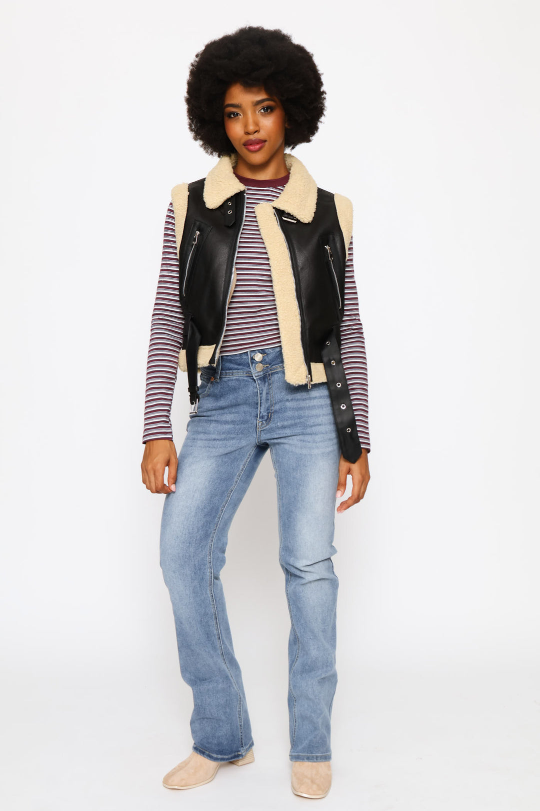 Long Sleeve Yarn Dye Stripe Tee - Burgundy