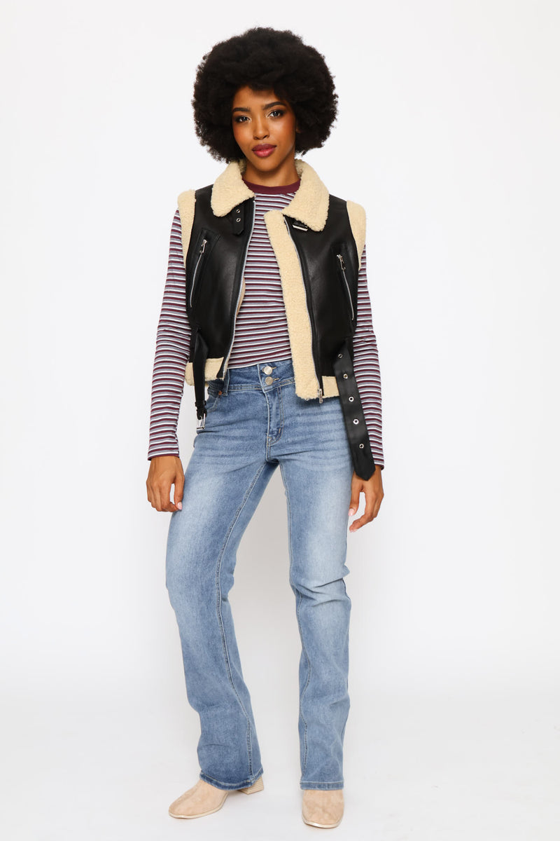 Long Sleeve Yarn Dye Stripe Tee - Burgundy