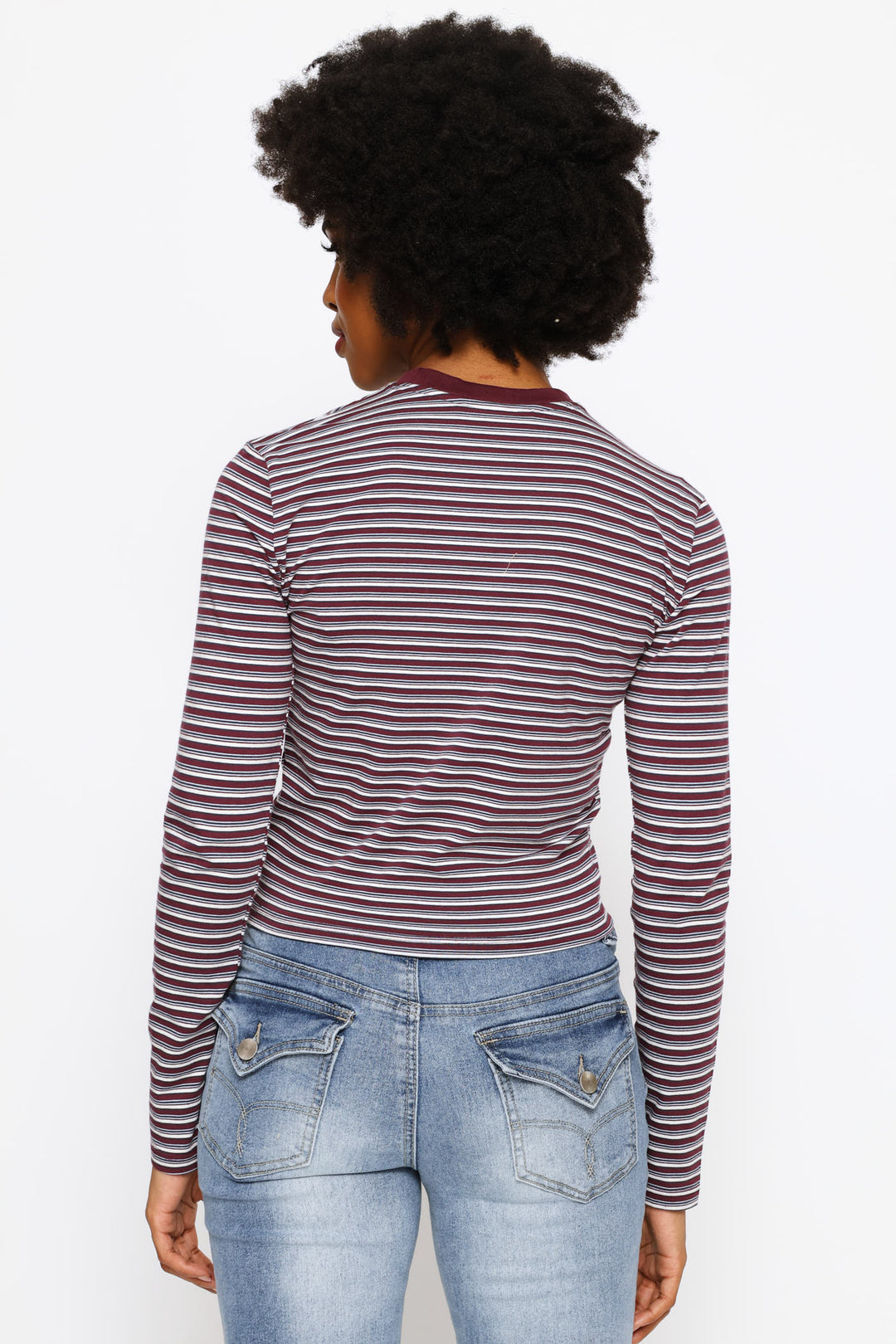 Long Sleeve Yarn Dye Stripe Tee - Burgundy