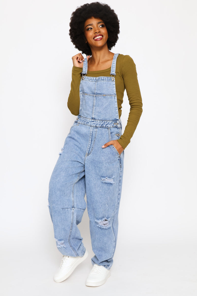 Abraised Denim Dungaree - Salty Mid Wash