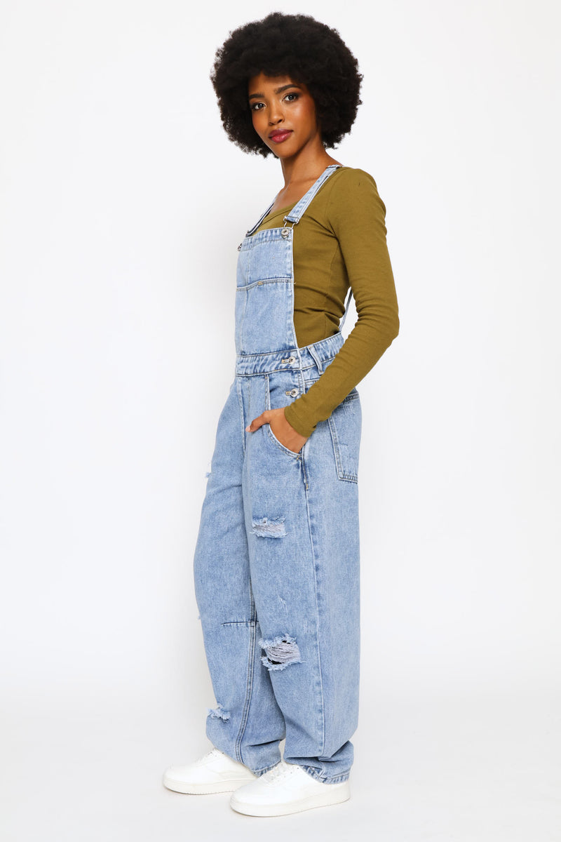 Abraised Denim Dungaree - Salty Mid Wash