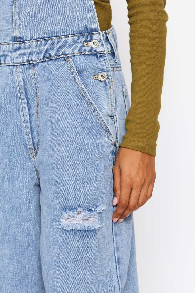 Abraised Denim Dungaree - Salty Mid Wash