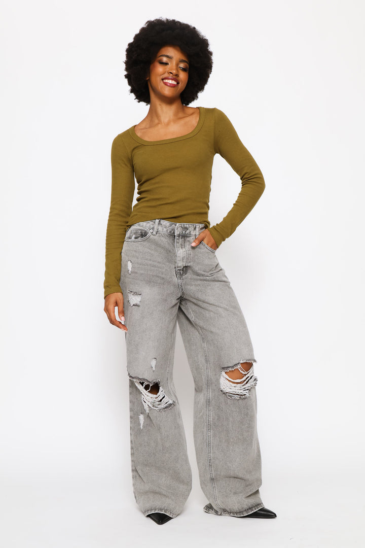 Ripped Baggy Jean - Grey
