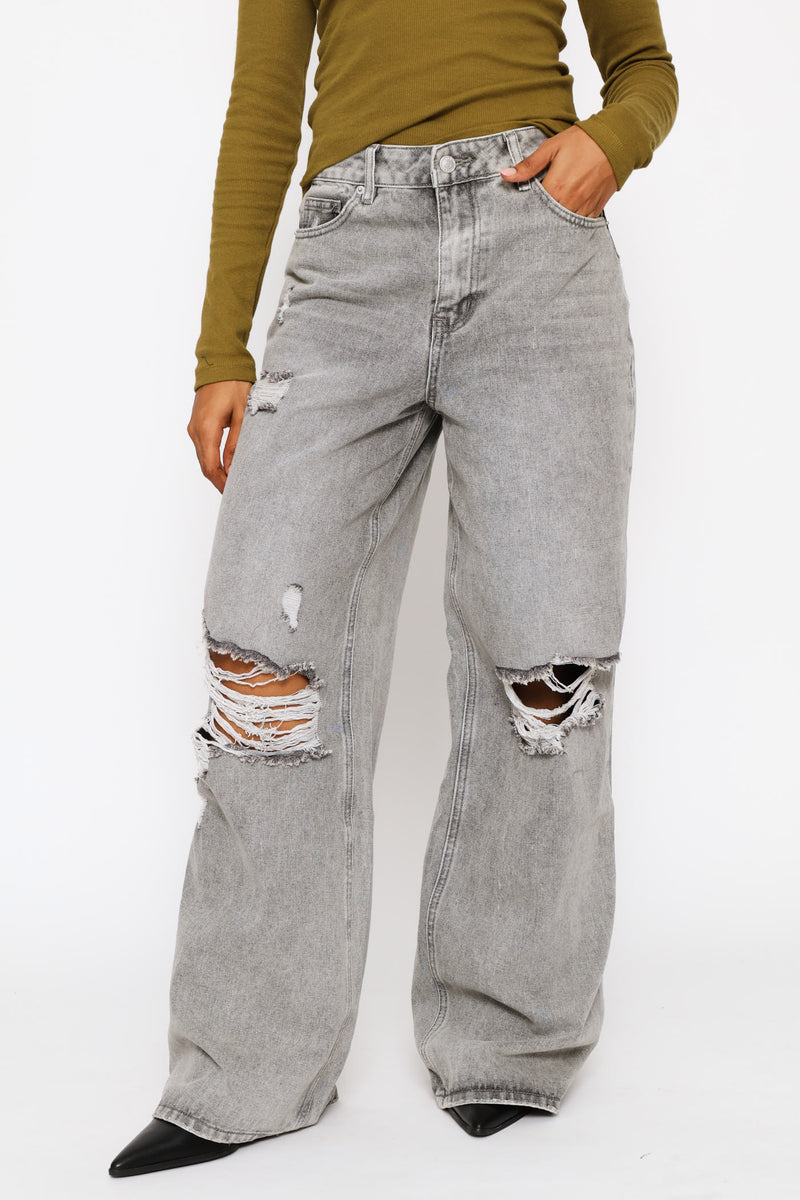 Ripped Baggy Jean - Grey