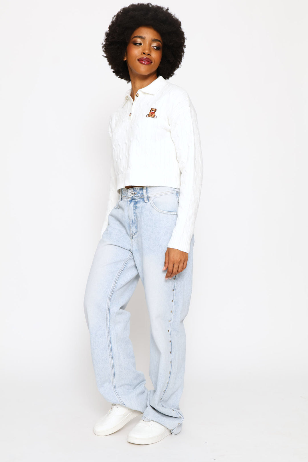 Cable Collar Teddy Knitwear - Cream