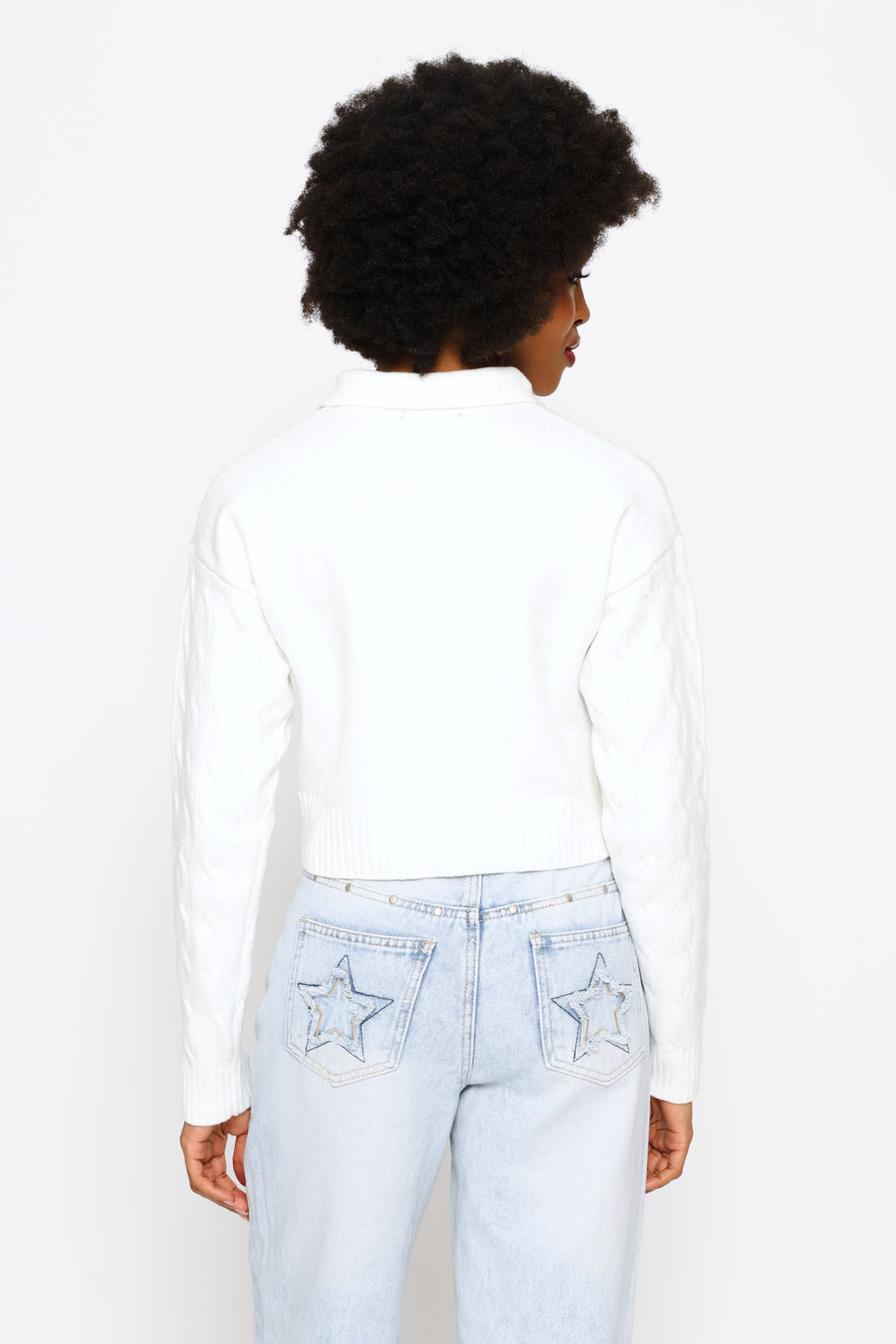 Cable Collar Teddy Knitwear - Cream