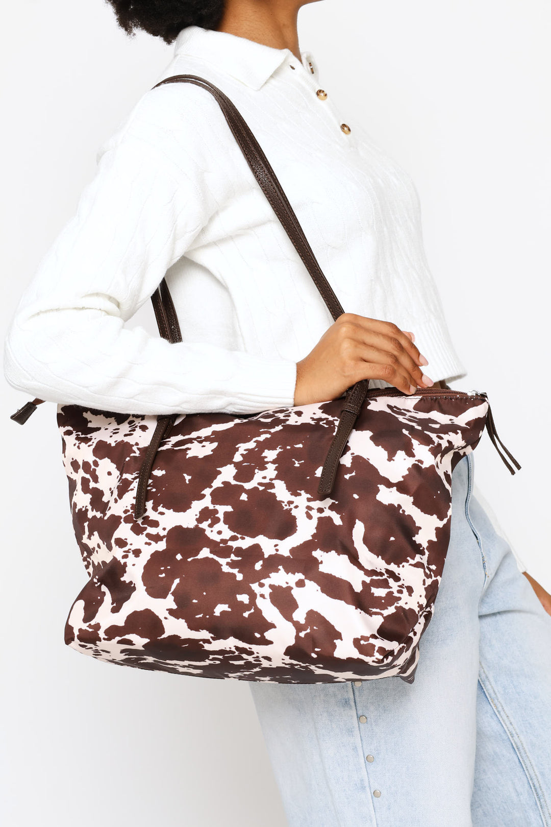 Cow Print Nlyon Buckle Detail Shopper Bag - Multi