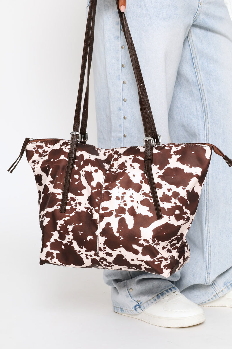 Cow Print Nlyon Buckle Detail Shopper Bag - Multi
