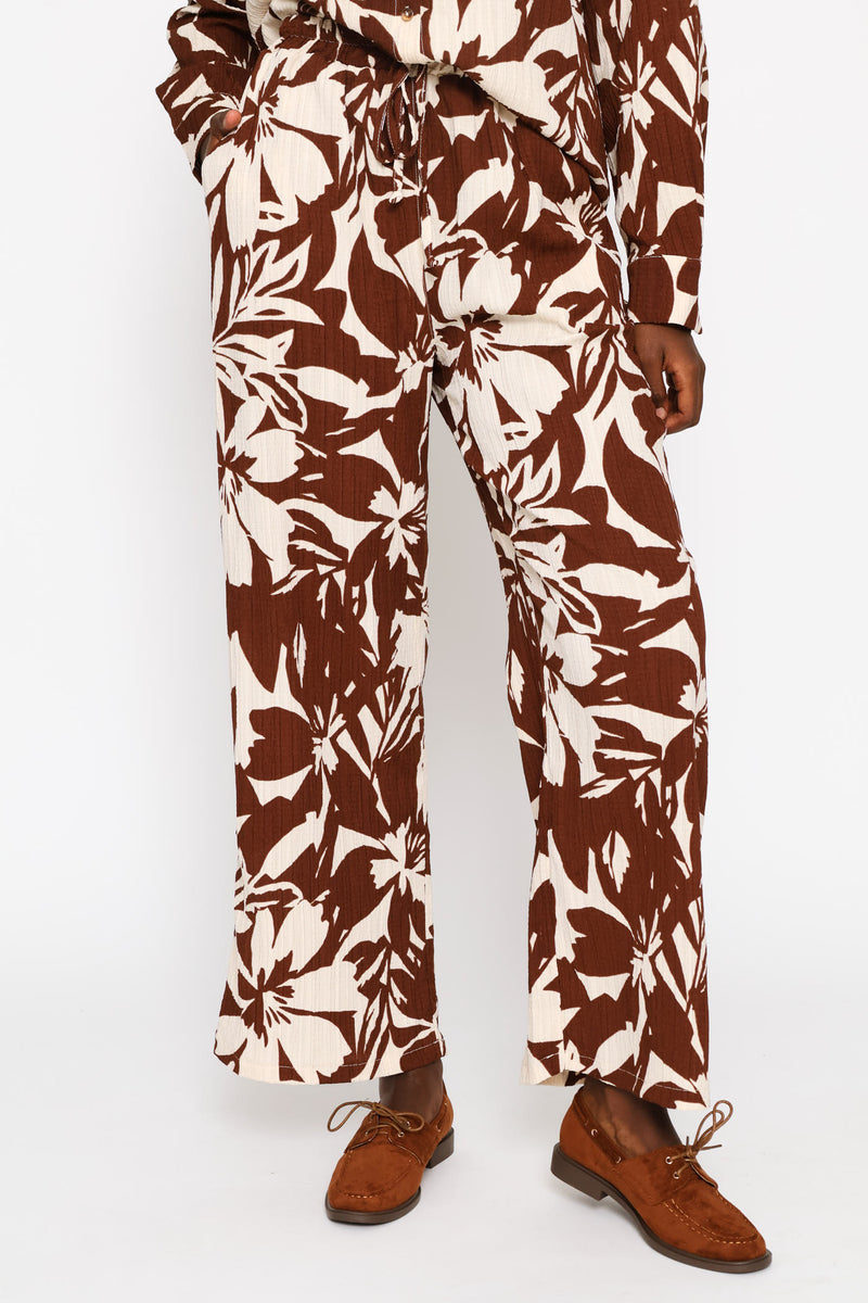Pull-On Statement Wide Leg Pants - Cream/Chocolate