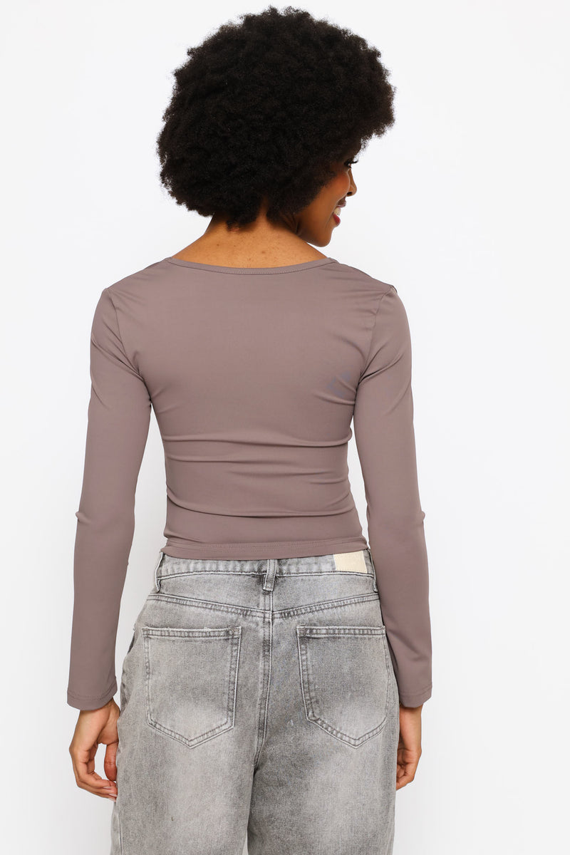 Long Sleeve Square Neck Skin Tight Basic Top - Slate