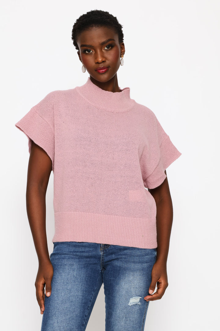 Turtle Neck Batwing Knitwear Top - Deep Rose