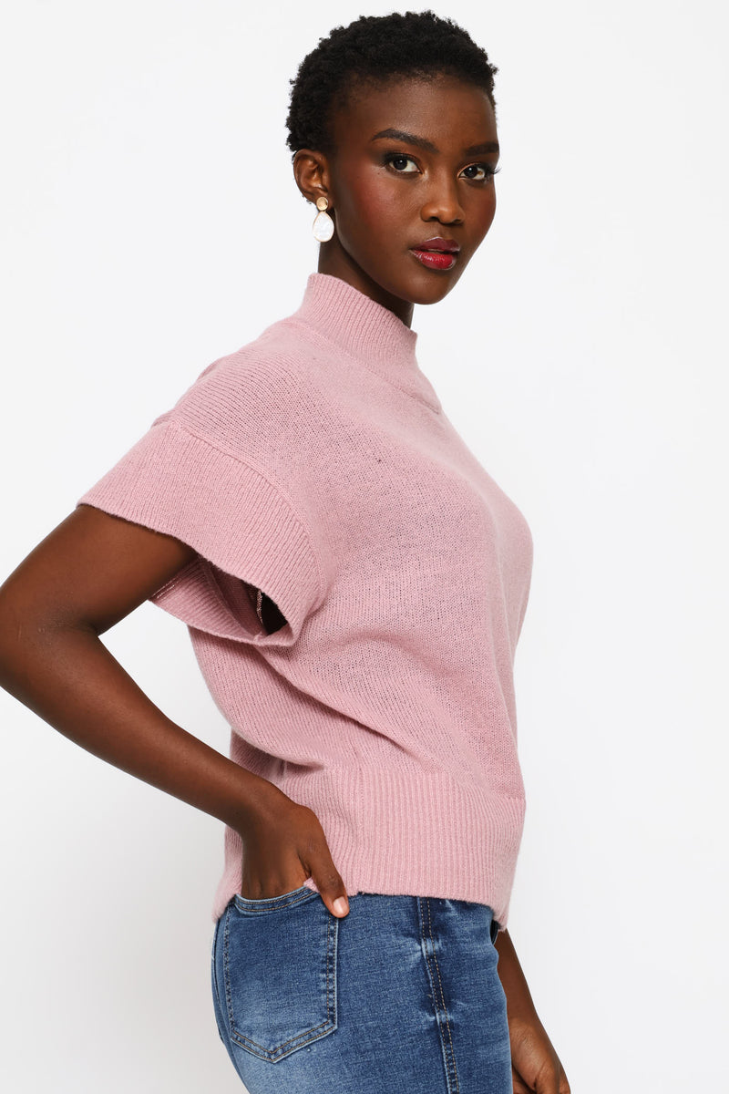 Turtle Neck Batwing Knitwear Top - Deep Rose