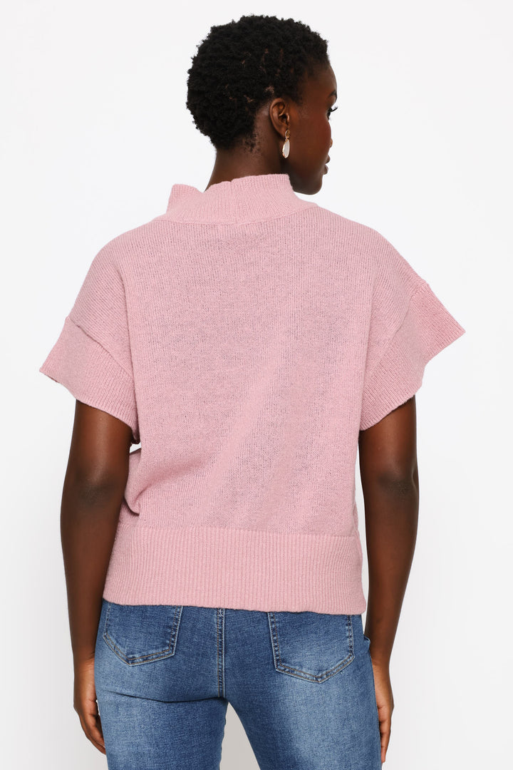 Turtle Neck Batwing Knitwear Top - Deep Rose