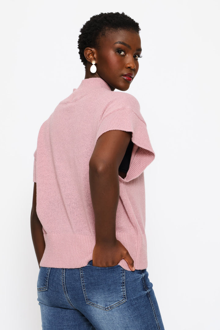 Turtle Neck Batwing Knitwear Top - Deep Rose