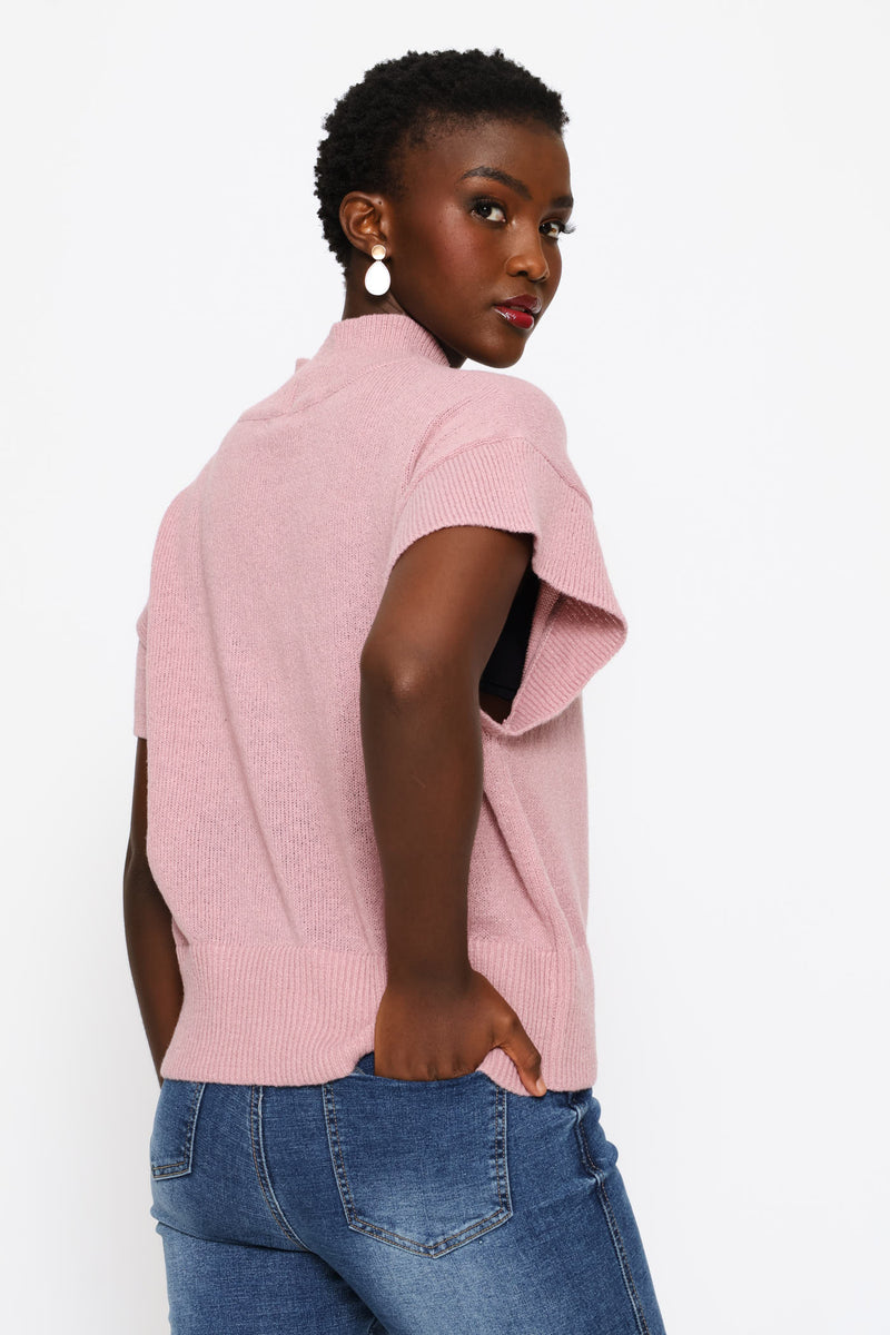 Turtle Neck Batwing Knitwear Top - Deep Rose