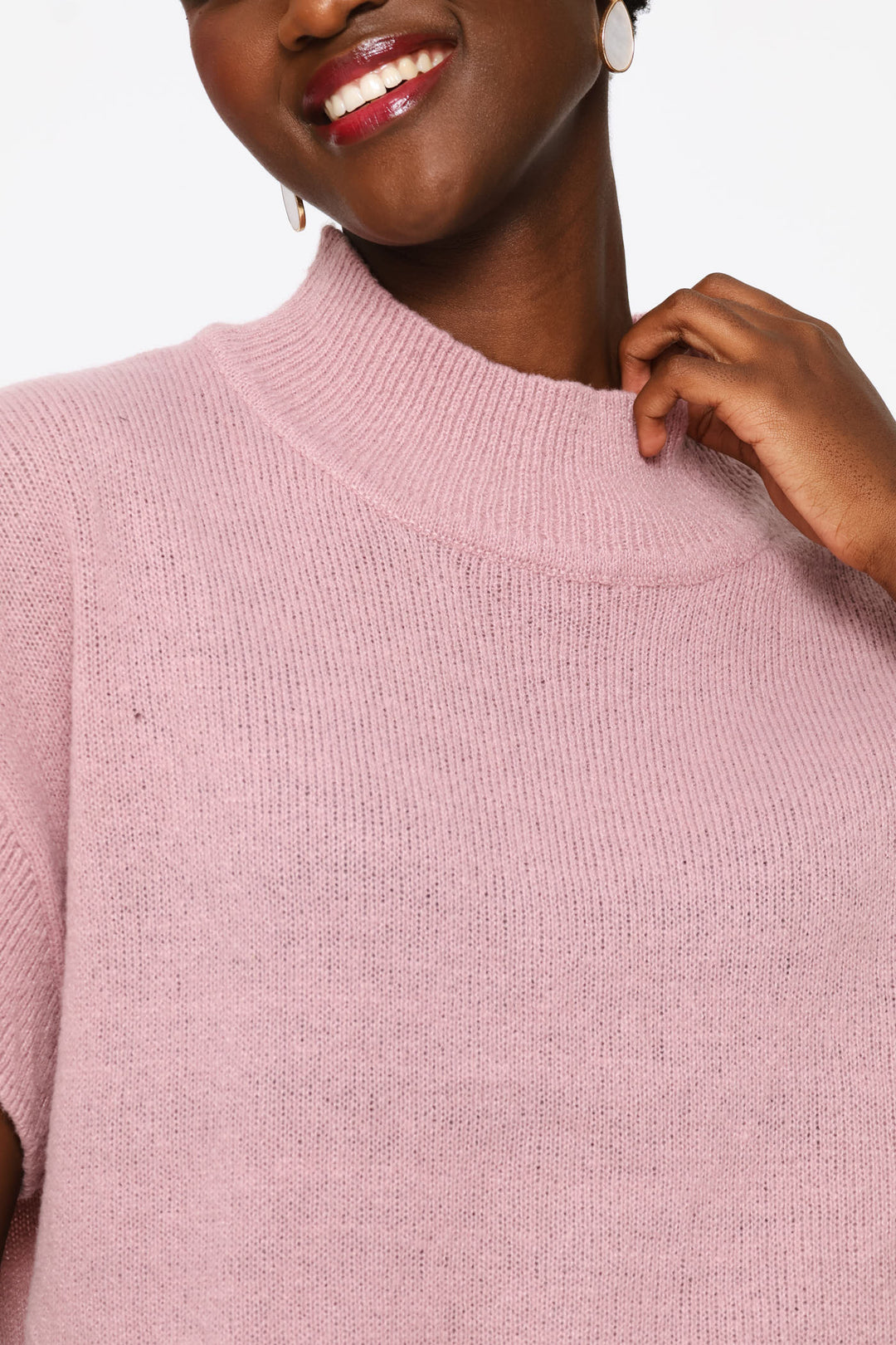 Turtle Neck Batwing Knitwear Top - Deep Rose