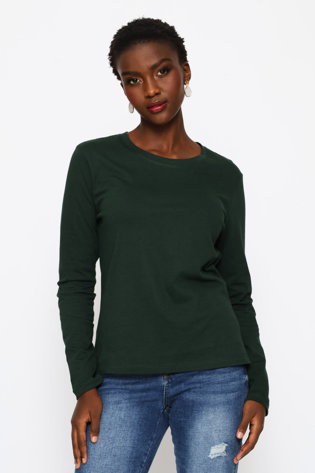 Long Sleeve Cotton Crew Tee - Military Green