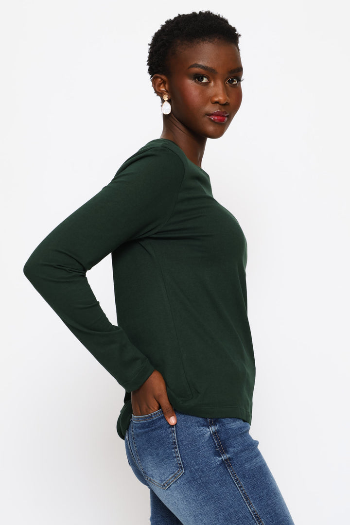 Long Sleeve Cotton Crew Tee - Military Green