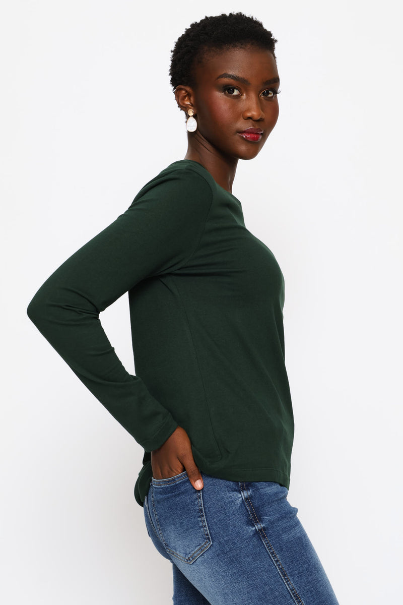 Long Sleeve Cotton Crew Tee - Military Green