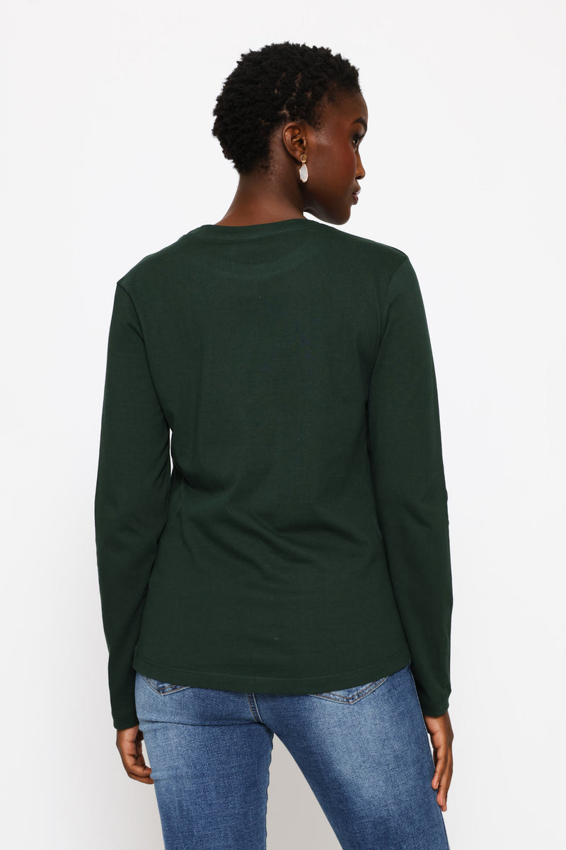 Long Sleeve Cotton Crew Tee - Military Green