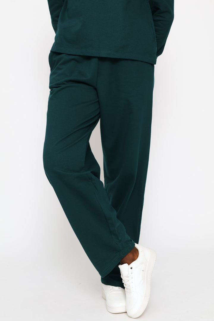 Satin Bow Detail Wide Leg Track Pant - Teal