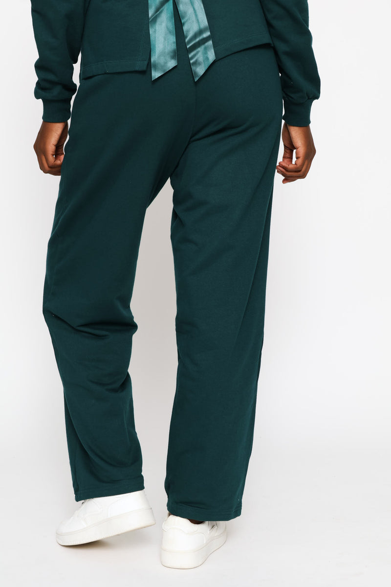 Satin Bow Detail Wide Leg Track Pant - Teal