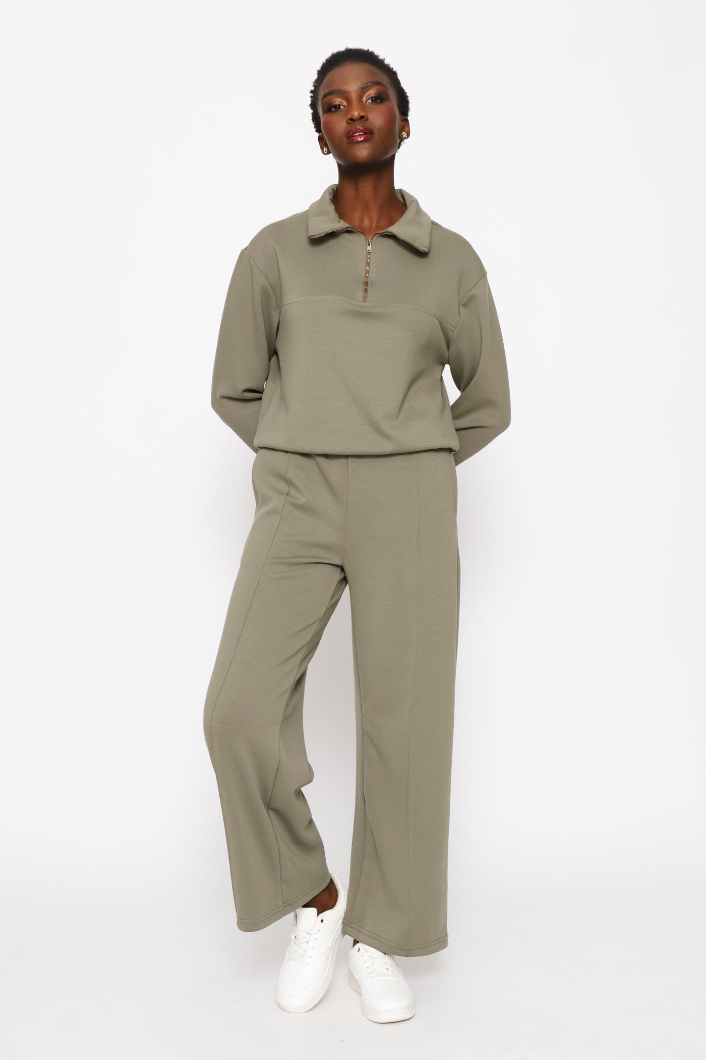 Ladies Plush Pintuck Wide Leg Track Pants - Olive – Edgars