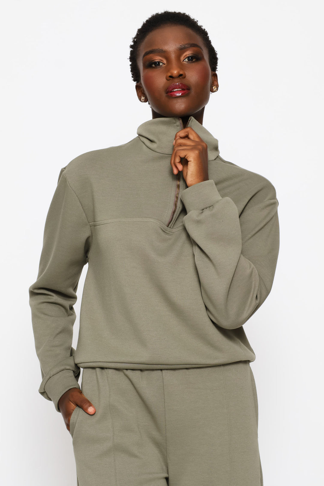 Plush Quarter Zip Pullover - Olive