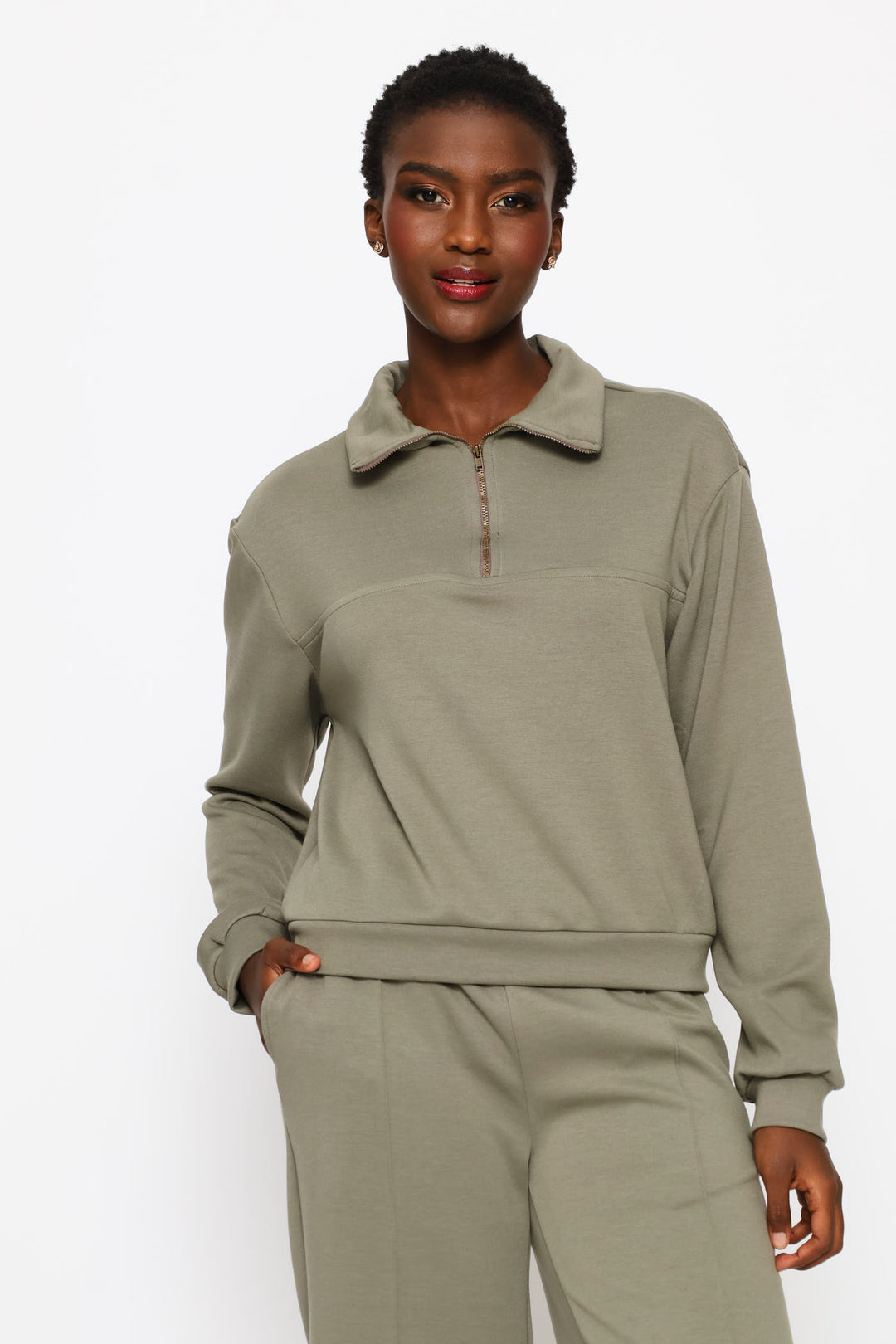 Plush Quarter Zip Pullover - Olive