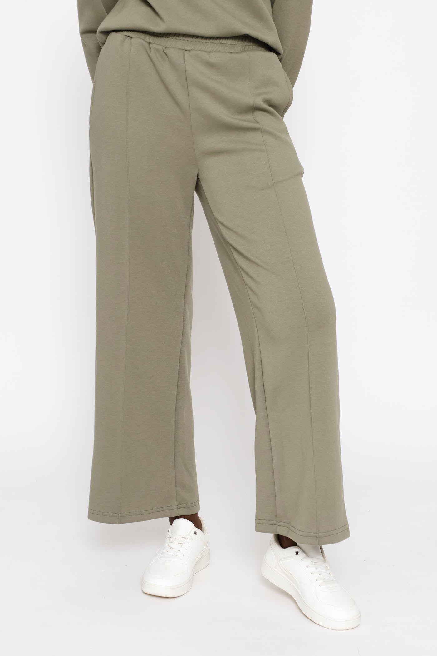 Ladies Plush Pintuck Wide Leg Track Pants - Olive – Edgars