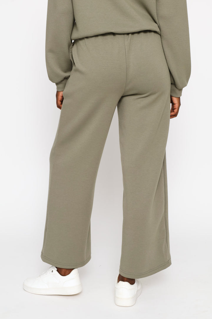 Plush Pintuck Wide Leg Track Pants - Olive