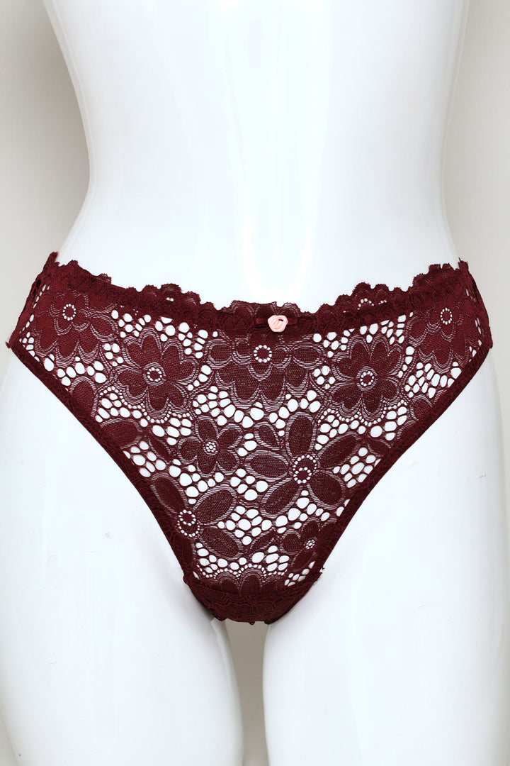 Mesh Lace Bikini Panty - Burgundy