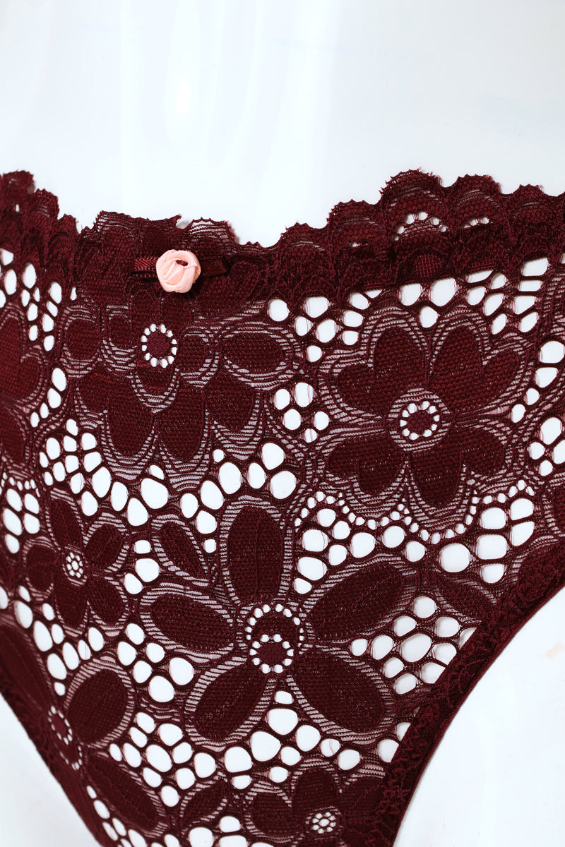 Mesh Lace Bikini Panty - Burgundy