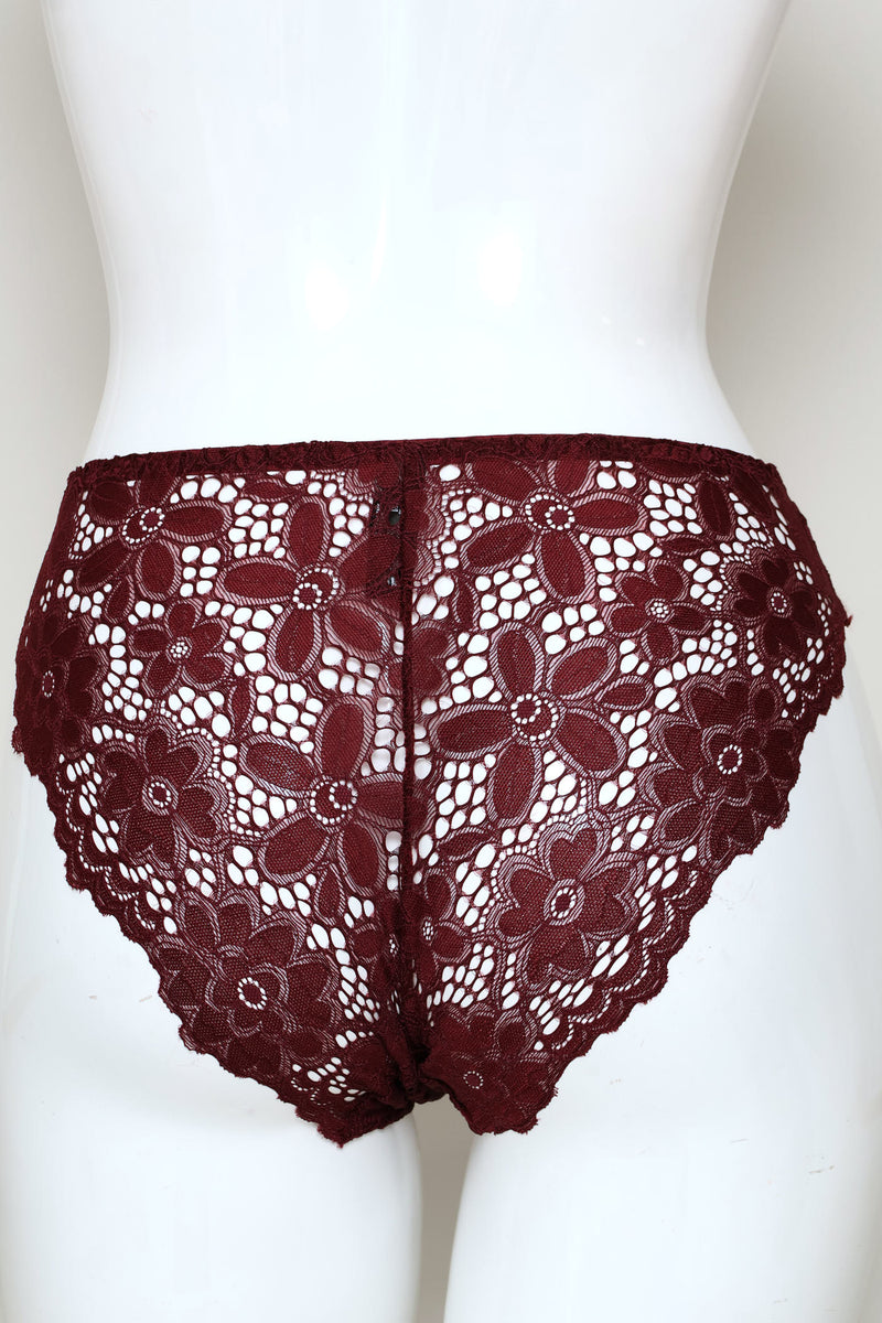 Mesh Lace Bikini Panty - Burgundy