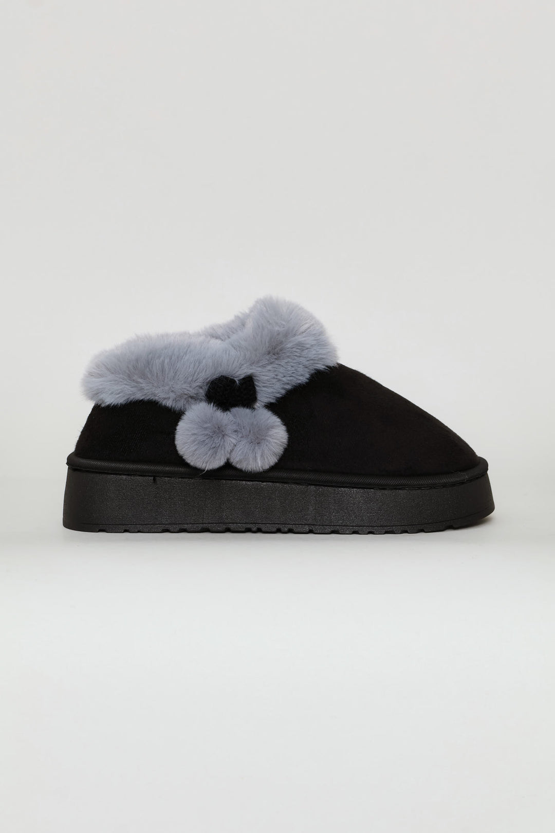 Side Bow & Pom Pom Snow Boot - Black