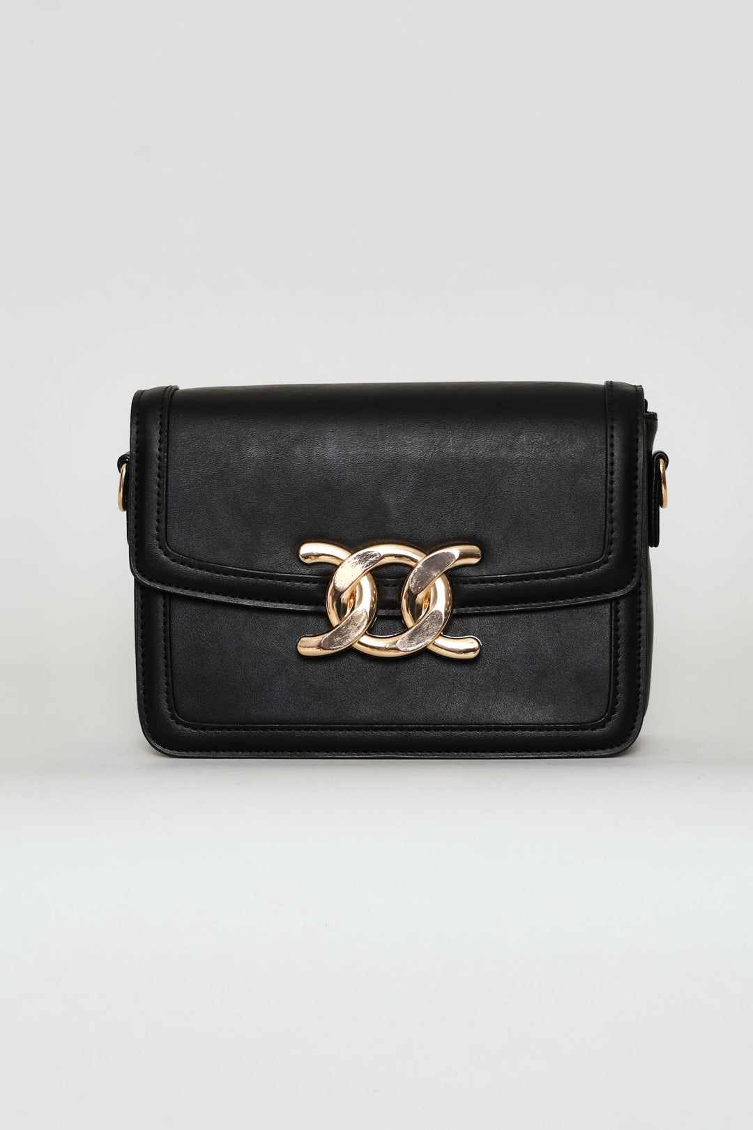 Gold Clasp Satchel Bag - Black