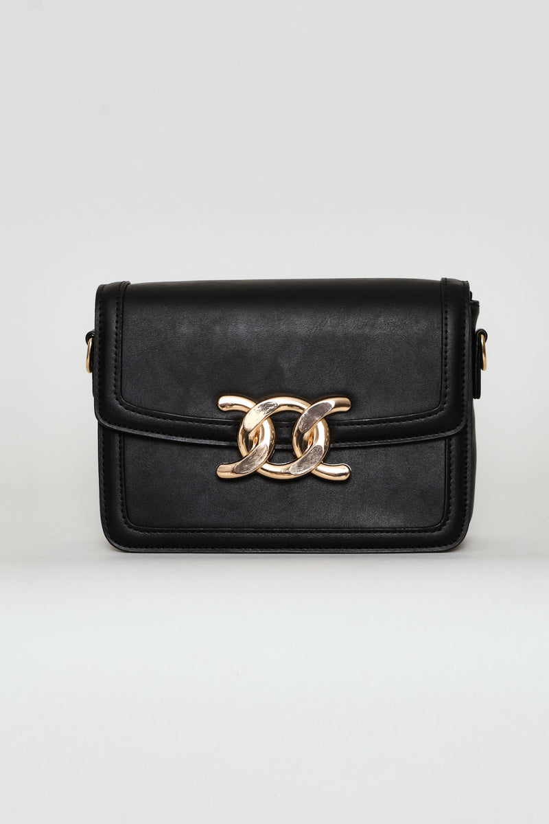 Gold Clasp Satchel Bag - Black
