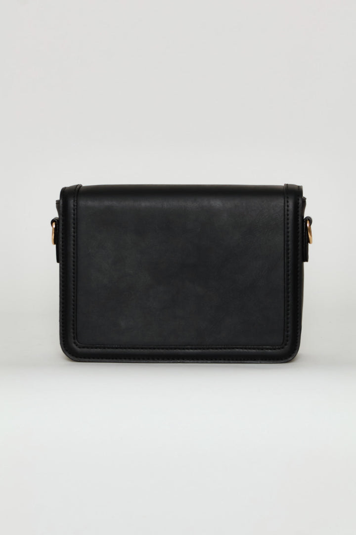 Gold Clasp Satchel Bag - Black