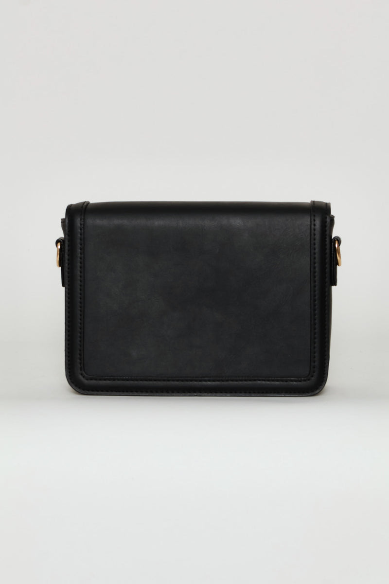 Gold Clasp Satchel Bag - Black
