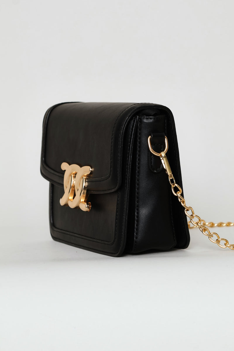 Gold Clasp Satchel Bag - Black