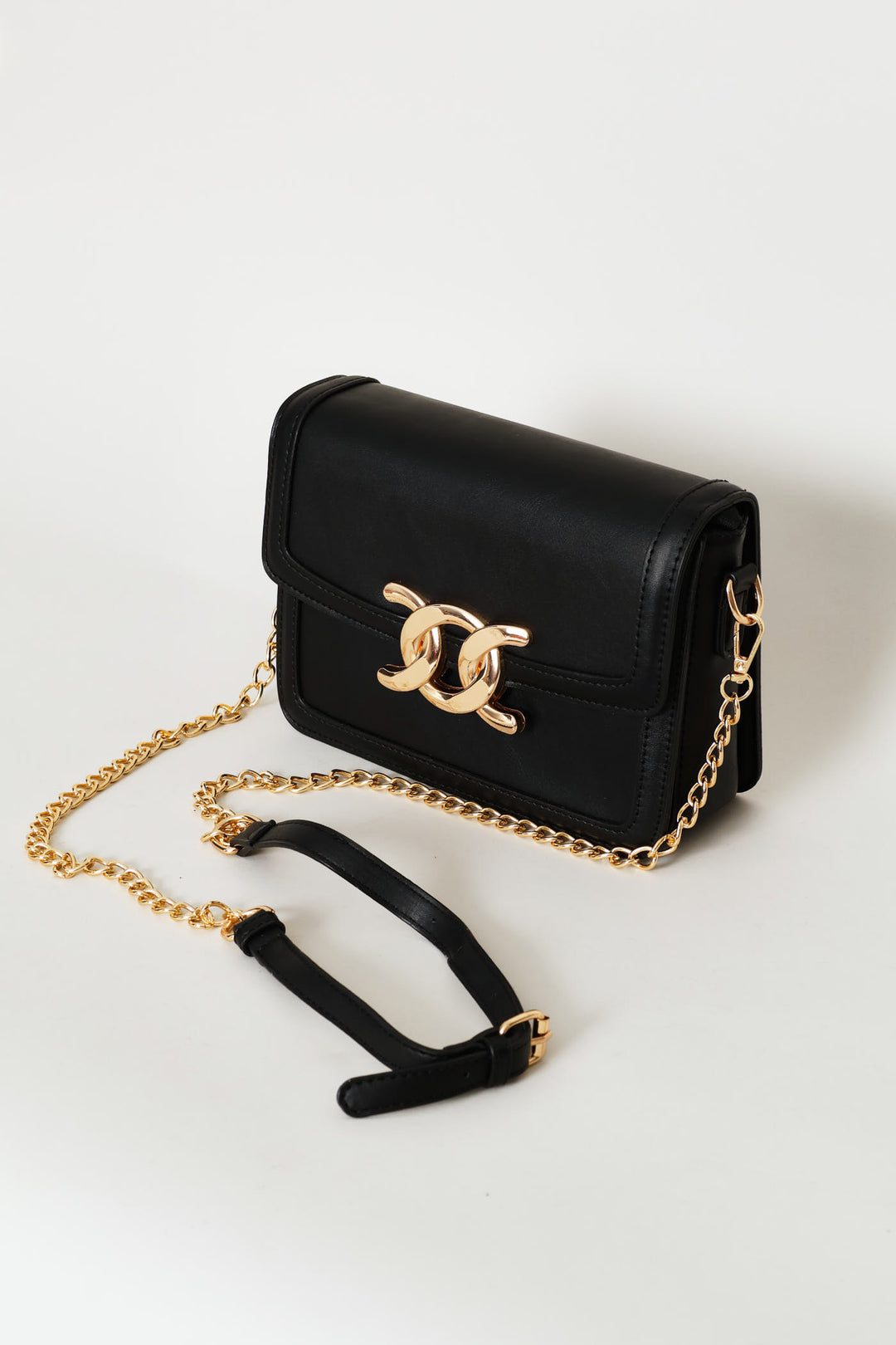 Gold Clasp Satchel Bag - Black