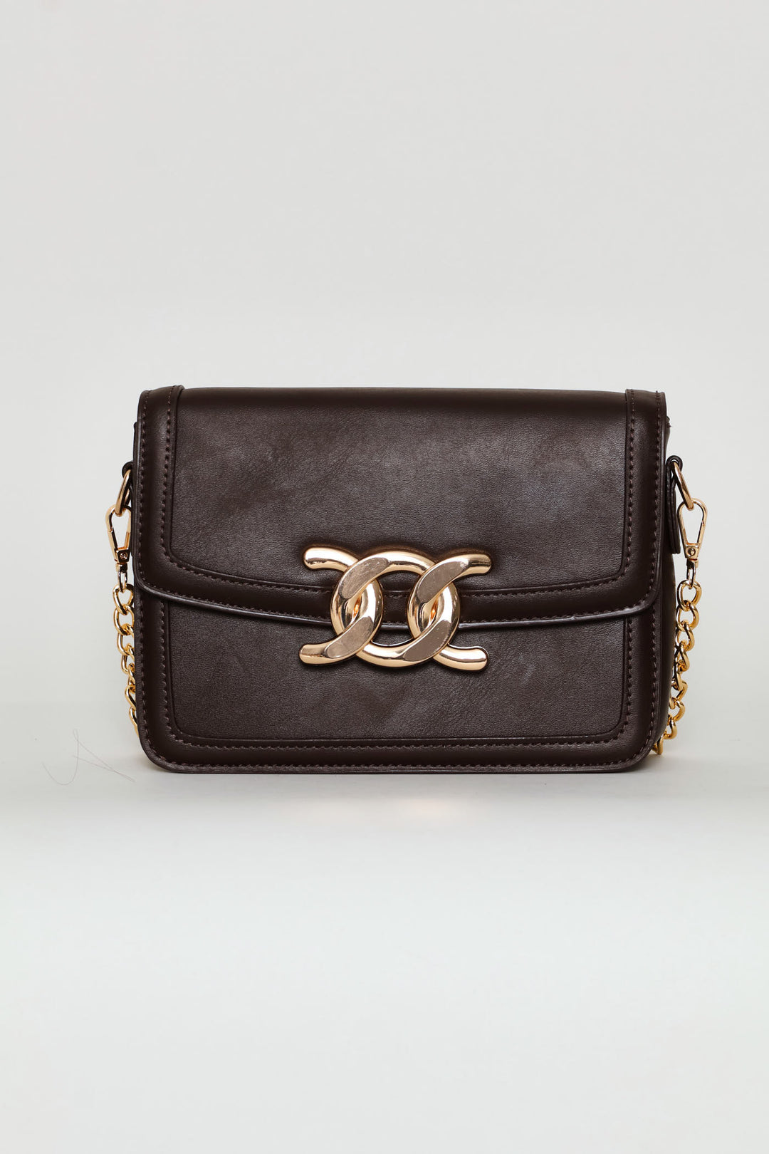 Gold Clasp Satchel Bag - Chocolate