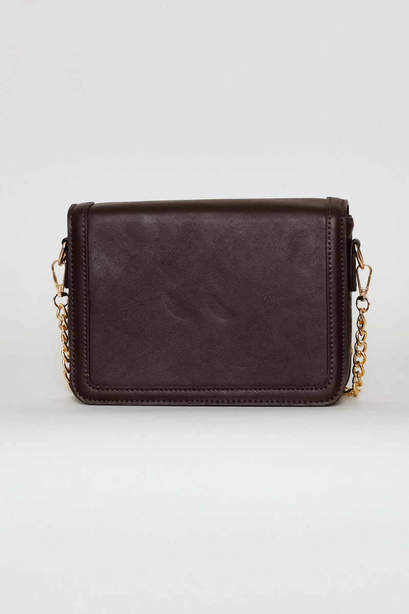 Gold Clasp Satchel Bag - Chocolate