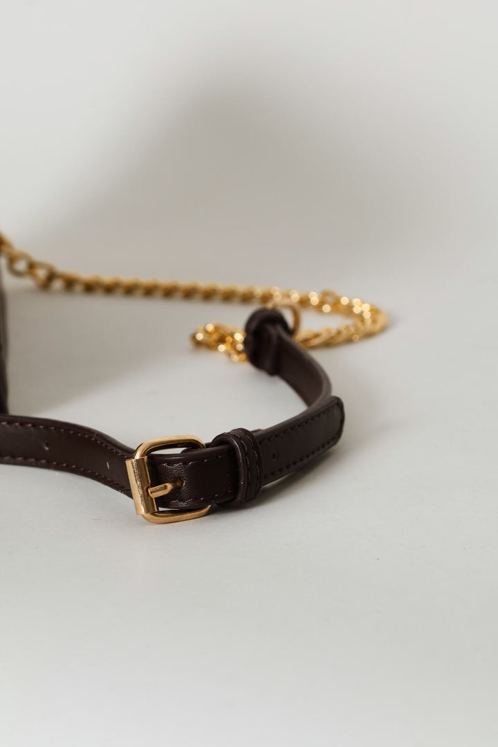 Gold Clasp Satchel Bag - Chocolate
