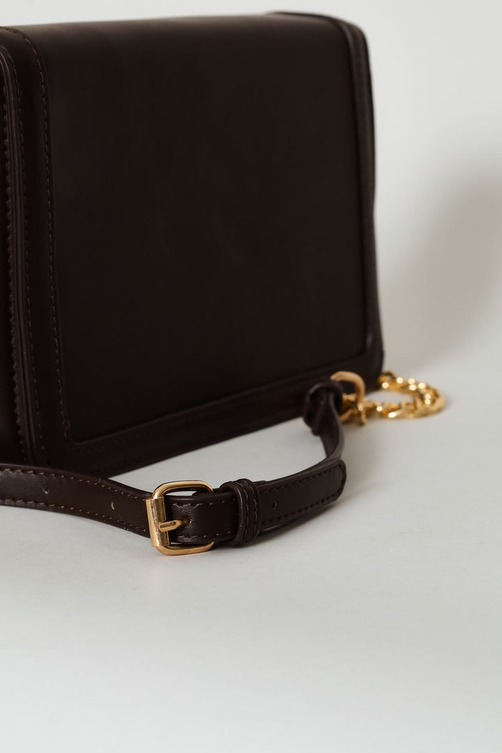 Gold Clasp Satchel Bag - Chocolate